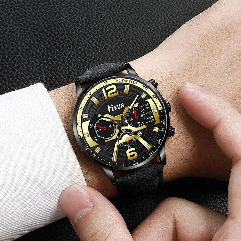 2021 nova moda pulseira de couro relógio masculino quartzo personalidade moda homem relógio de pulso calendário