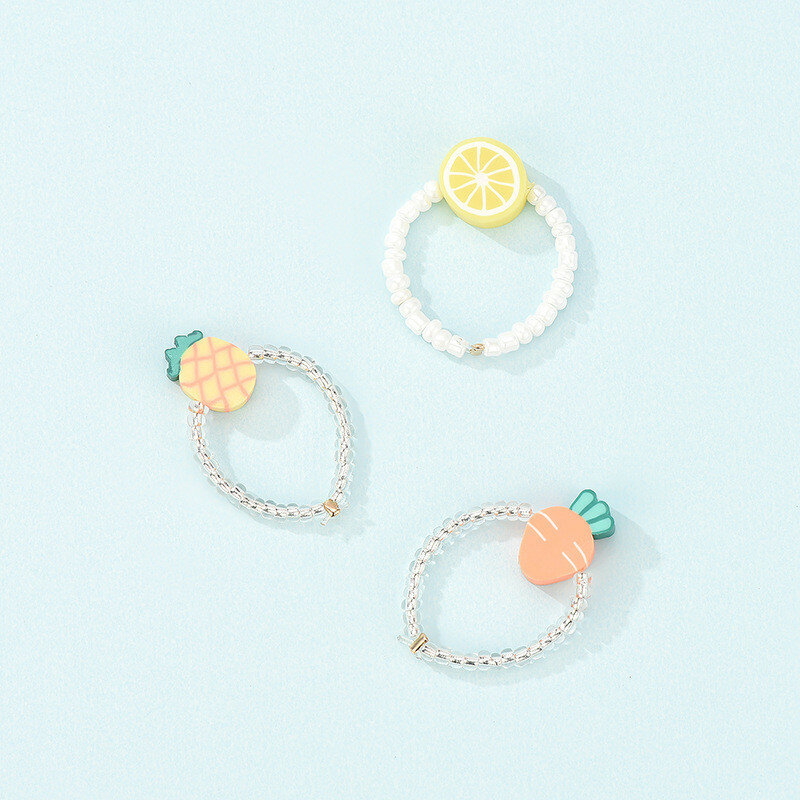 3 sztuk słodkie Korea styl miękka glina marchew cytryna ananas owoców pierścień dla kobiet dziewczyn lato małe świeże pierścienie Party biżuteria