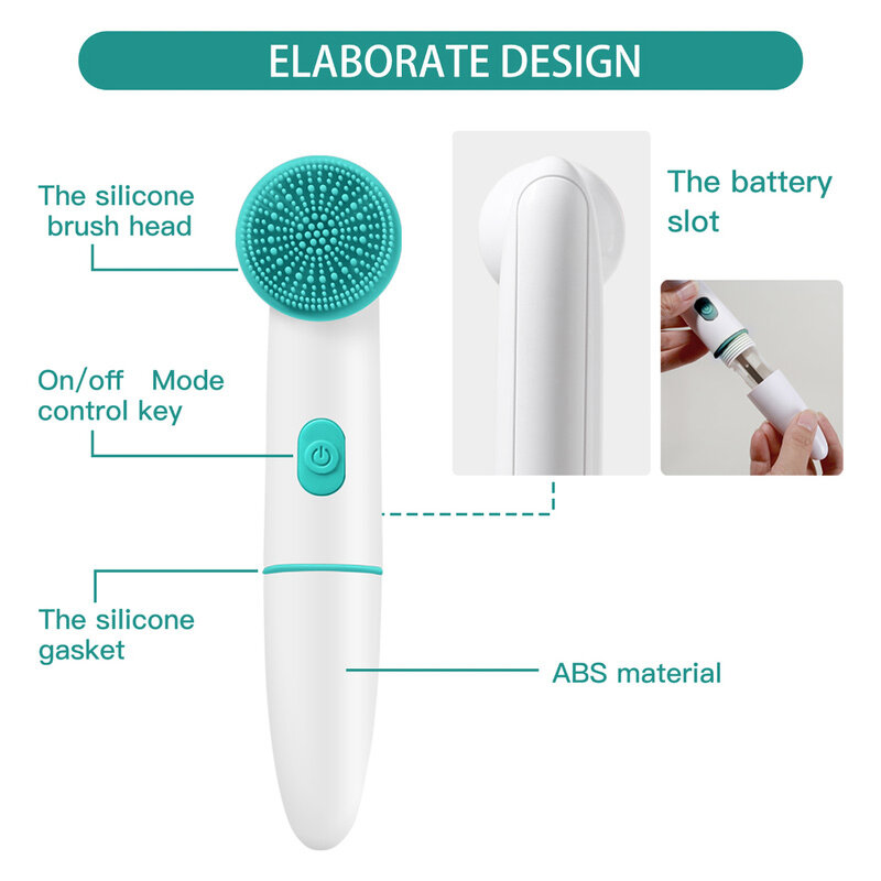 Spazzola elettrica per la pulizia del viso per la cura della pelle del viso lavaggio strumento di massaggio a vibrazione sonora 2 in 1 detergente per Silicone per pori dell'acne