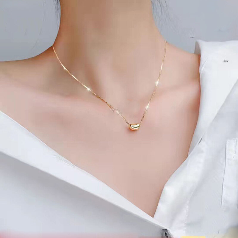 Korea New Female Titanium Steel Gold Silver Color Acacia Beans Pendant Necklace Rose Gold Stereo Love Clavicle Chain Girl Gift