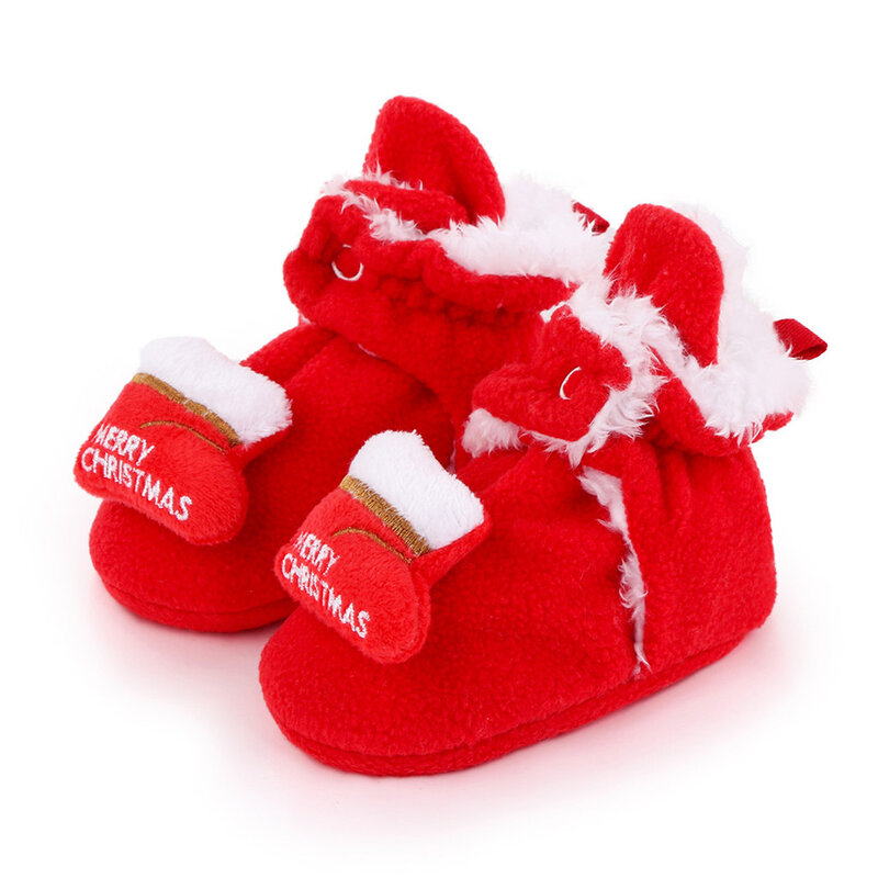 Рождественская Детская обувь для маленьких мальчиков и девочек, зимние теплые ходунки с Санта-Клаусом, милые рождественские детские ботинк...