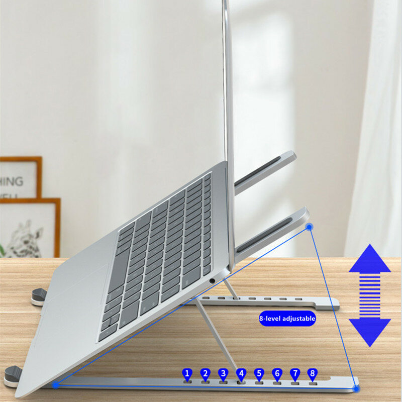 Support de refroidissement en alliage d'aluminium à 8 niveaux, pliable, Angle réglable, support Portable de bureau universel antidérapant pour ordinateur Portable