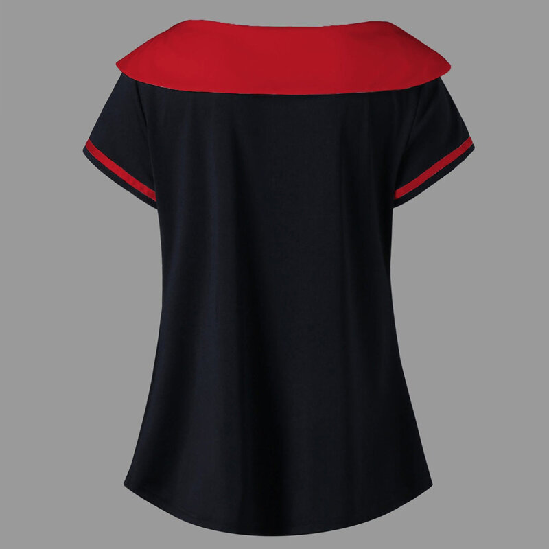 Moda damska letnie bluzki z krótkim rękawem Plus rozmiar dwukolorowy kołnierz piotruś Pan koszulka topy Blusas Mujer De Moda 2021