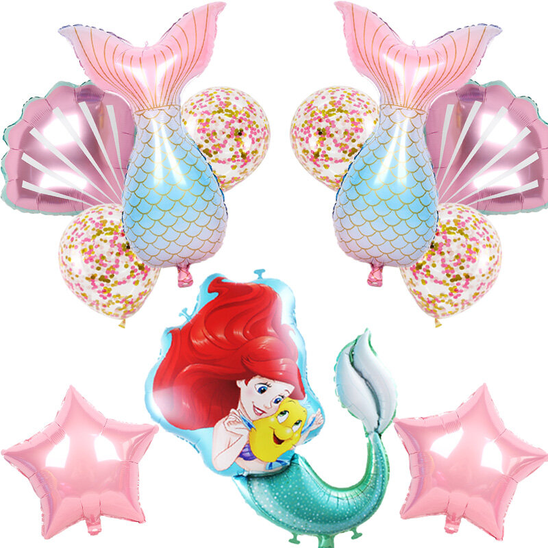 1set cartoon mermaid Ariel disney princess foil balloons baby shower birthday party decorations kids toys girl 10inch latex ball