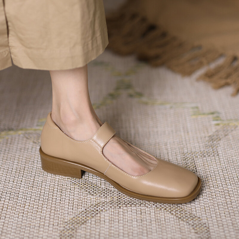 Туфли-лодочки женские из натуральной воловьей кожи, 22-24,5 см, с квадратным носком