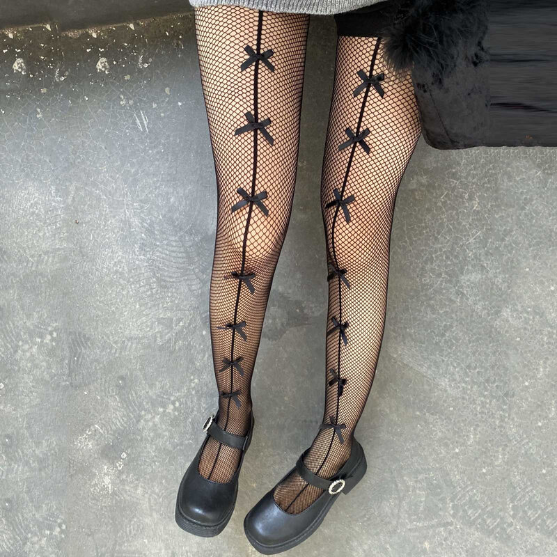 Calze Sexy Bowknot femminili calze autoreggenti in pizzo trasparente calze a rete alte calze da donna collant Club Lingerie erotica