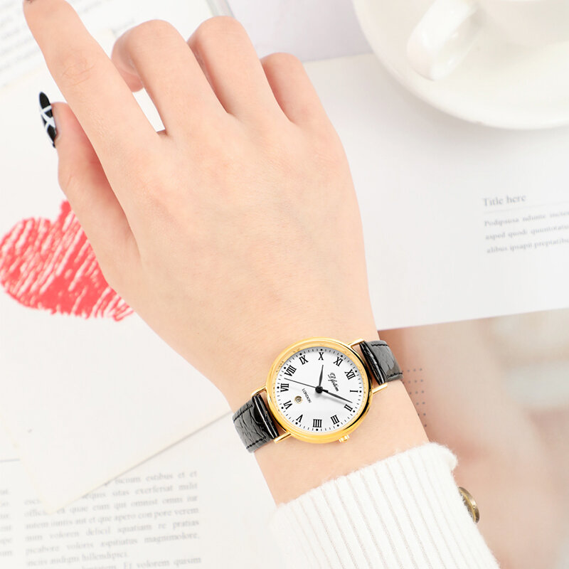 แฟชั่นผู้หญิงลำลองLundonสไตล์นาฬิกาข้อมือควอตซ์ChronographหนังธุรกิจนาฬิกาRelogios Feminiinosนาฬิกา 2020