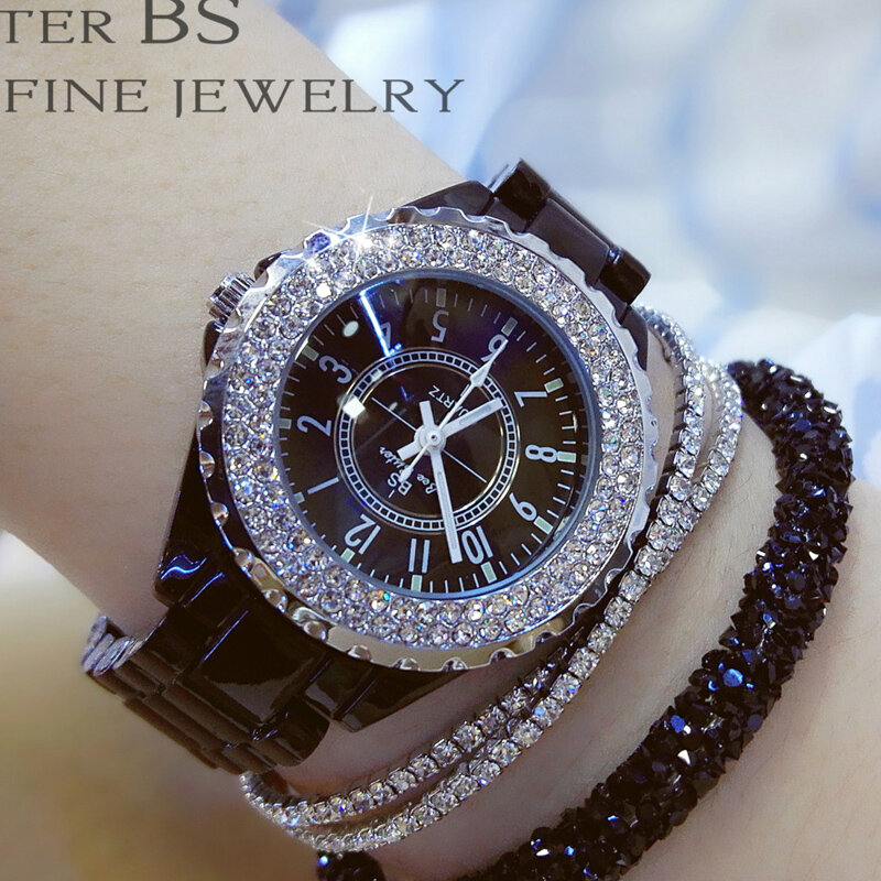 2019 Luxury Crystal นาฬิกาข้อมือผู้หญิงสีขาวเซรามิคสุภาพสตรีนาฬิกาควอตซ์แฟชั่นนาฬิกาผู้หญิงสุภาพสตร...