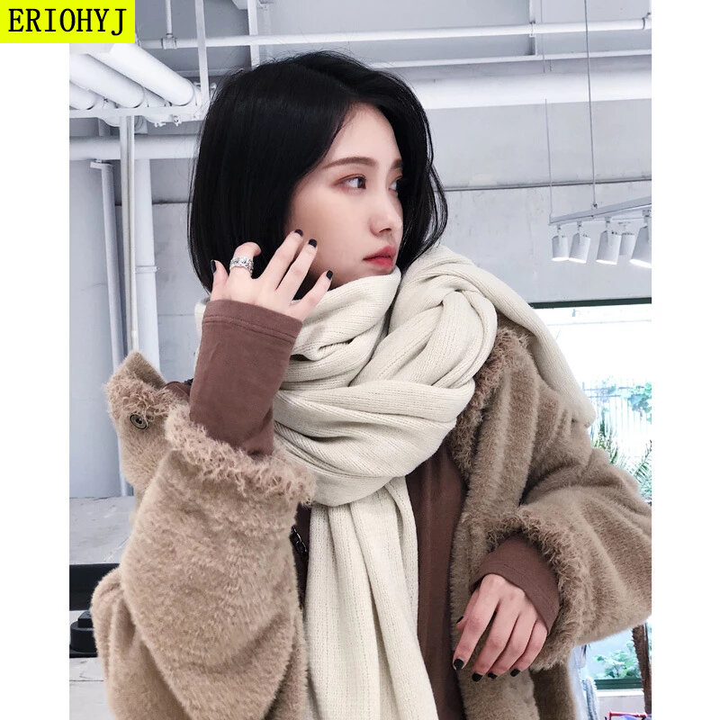 Thicken warm ladies scarf pure color imitation cashmere fashion black and white scarf women's autumn and winter increase shawl