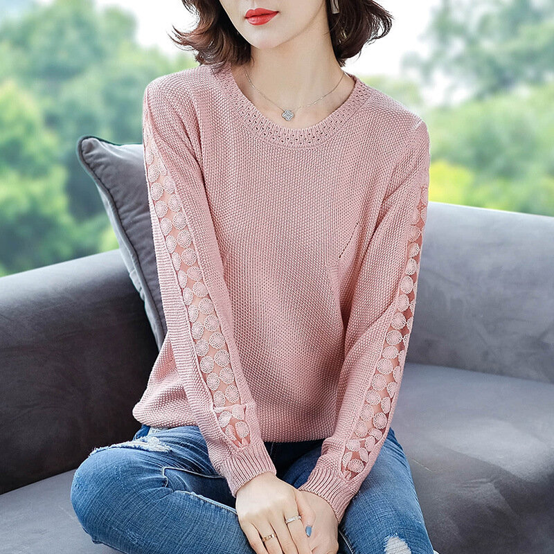 Hollow women's sweater early spring 2021 new women's tops Slim knit bottoming shirt Korean version of the spring and autumn tide