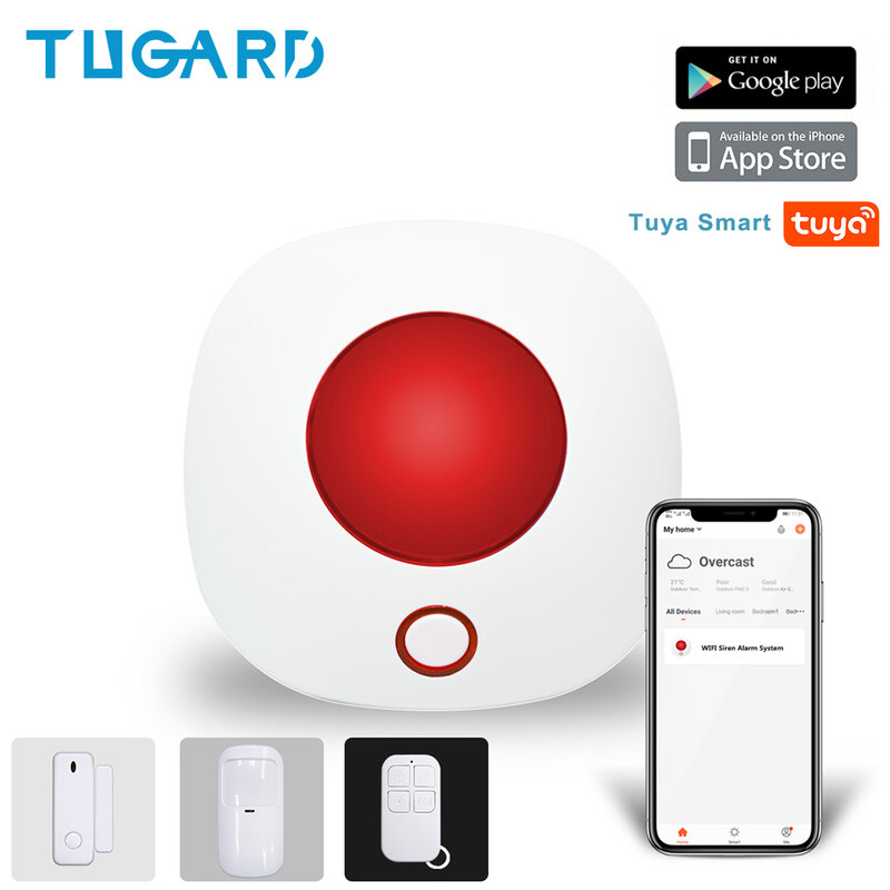 Tugard sn11 tuya sirene estroboscópica sem fio sistema de alarme com controle remoto indoor simples vida inteligente wi fi kit segurança em casa assaltante