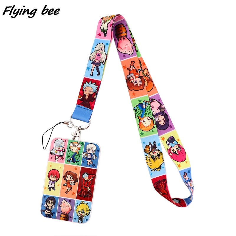 Flyingbee-portatarjetas de Anime Seven Deadly Sin, accesorio para tarjetas de identificación, autobús, personal, DIY, cuerda para colgar, cordón de Lariat para Fan Kid, X1693