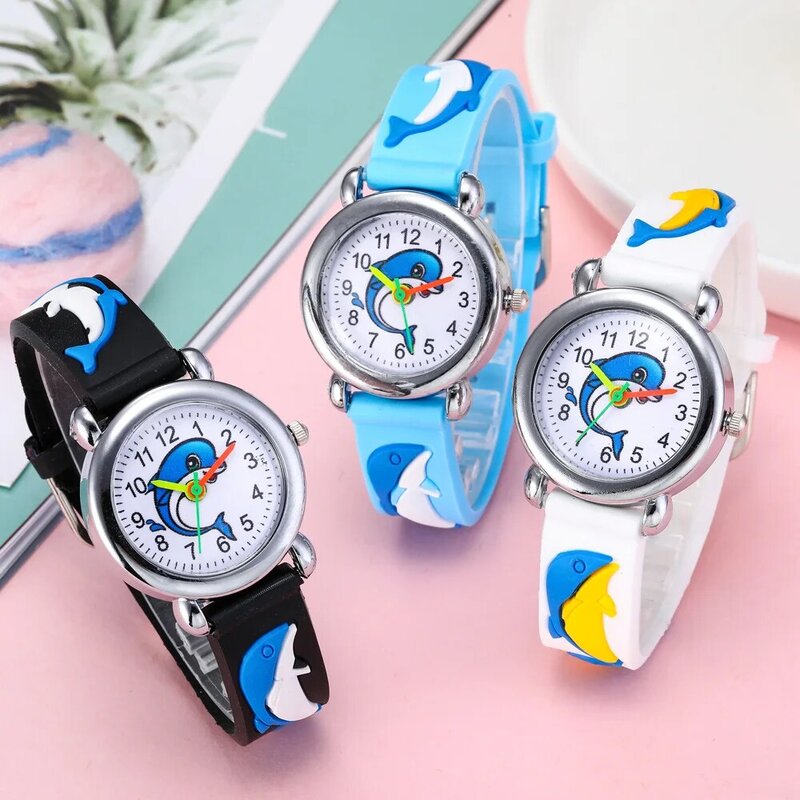 Nowy 3D delfin ryby Cartoon zegarki dla dzieci zegarek dla chłopców dzieci dziewczyny zegar silikonowy sukienka analogowy zegarek kwarcowy dla dzieci prezent dla dziecka