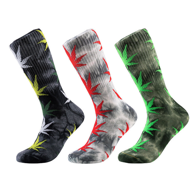 Новые галстуковые носки с кленовыми листьями, модные хлопковые носки унисекс с принтом конопляных листьев для мужчин и женщин, спортивные носки для скейтборда