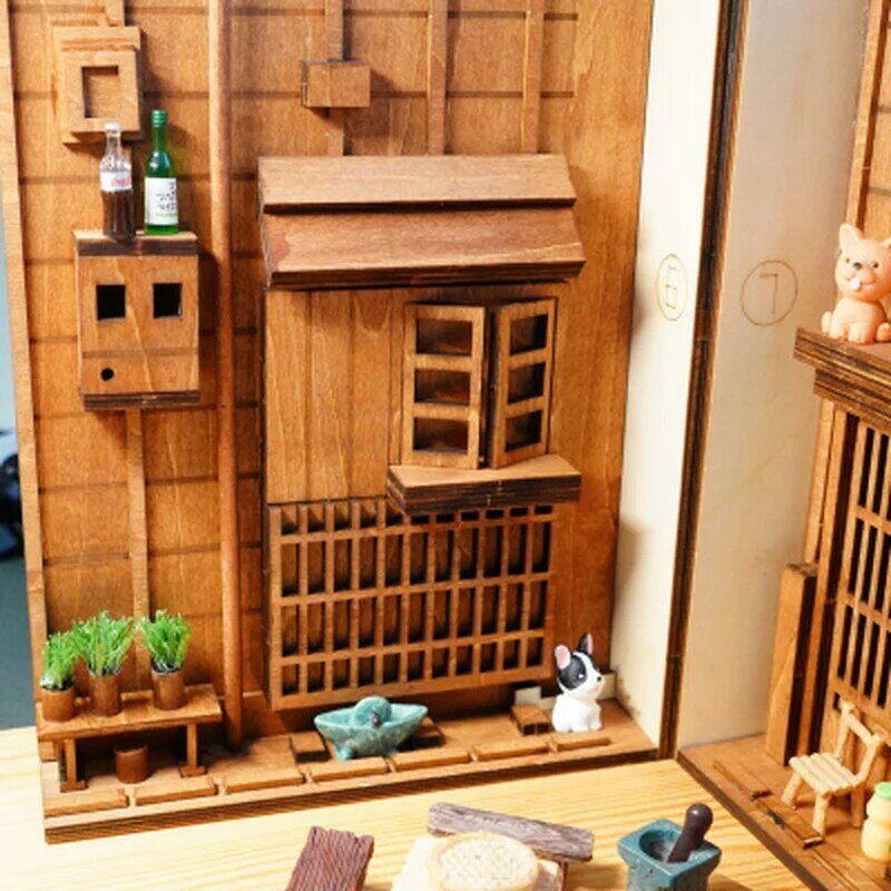 Fica de madeira para livros., decoração para livros, em estilo japonês, faça você mesmo. kit de construção.