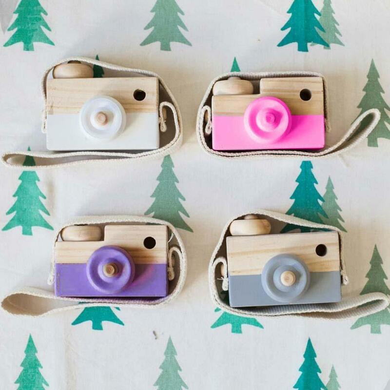 Mini cámara de madera lindo juguete de caricatura para bebé chico creativa cámara para cuello accesorio de fotografía de decoración educativo niños jugando a la casa