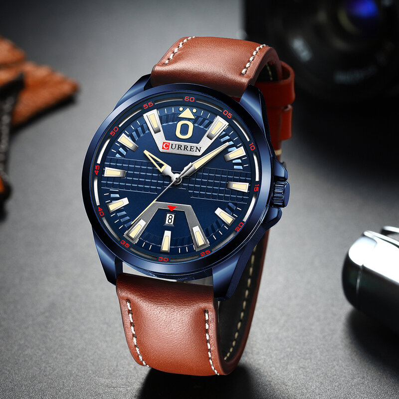 Wysokiej klasy marka CURRN grid design męski zegarek, biznesowy pasek zegarka, wodoodporny zegarek męski kwarcowy z kalendarzem