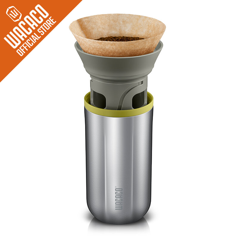 WACACO Cuppamoka 커피 포트, 10 콘 종이 필터가있는 휴대용 드립 커피 메이커, 스테인레스 스틸 커피 브루어 위에 붓는다.