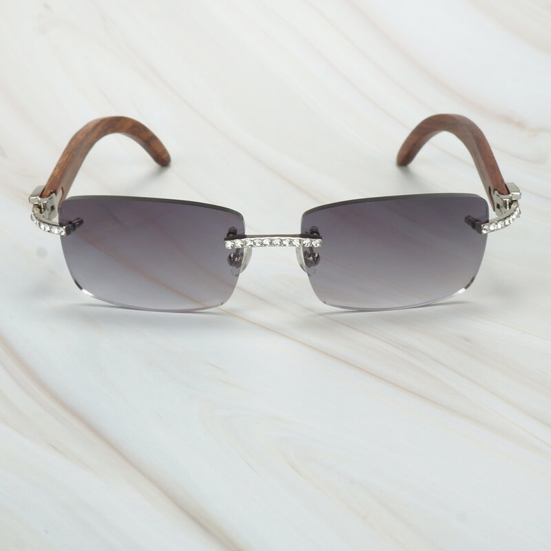 Vintage Shinning Diamond Sunglasses Men Rhinestone Shades for Women Lentes De Sol Mujer Luxury Wood Carter Eyewear for Wedding