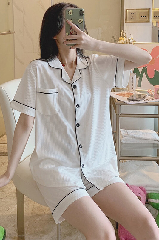 女性のための純綿の夏のパジャマ,半袖カーディガン,ロマンチックなスタイル,ホームウェア,夏