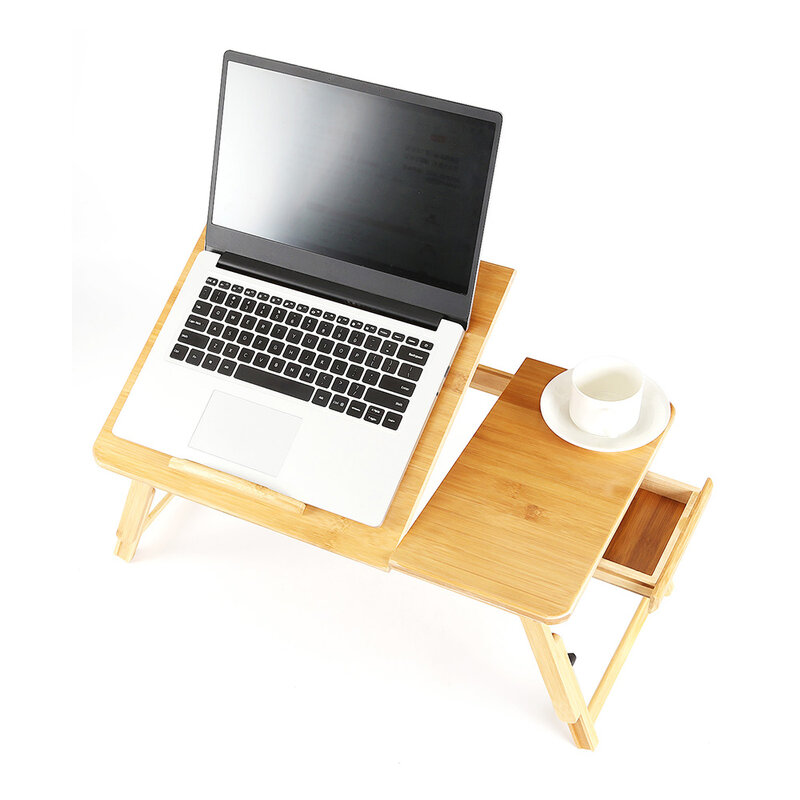 CellDeal-escritorio ajustable de bambú para ordenador portátil, mesa plegable con soporte, bandeja para dormitorio, sala de estar, Notebook, mesa de centro con cajón