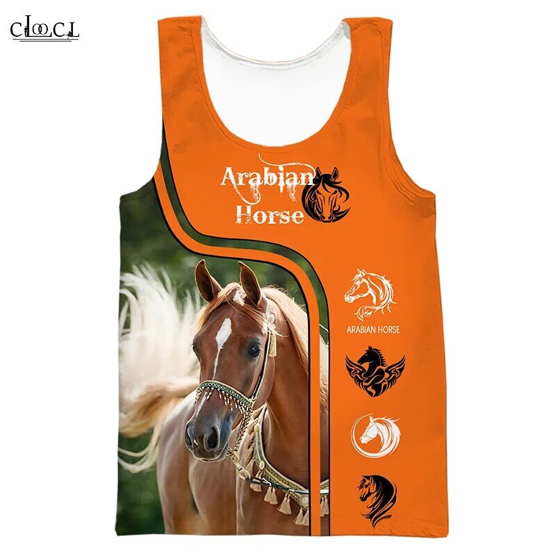 Cloocl regata com estampa de animais cavalo 3d, camiseta regata fitness sem manga masculina e feminina para musculação