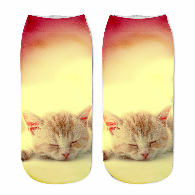 Calcetines tobilleros con estampado de gato en 3D para chica divertida y creativa