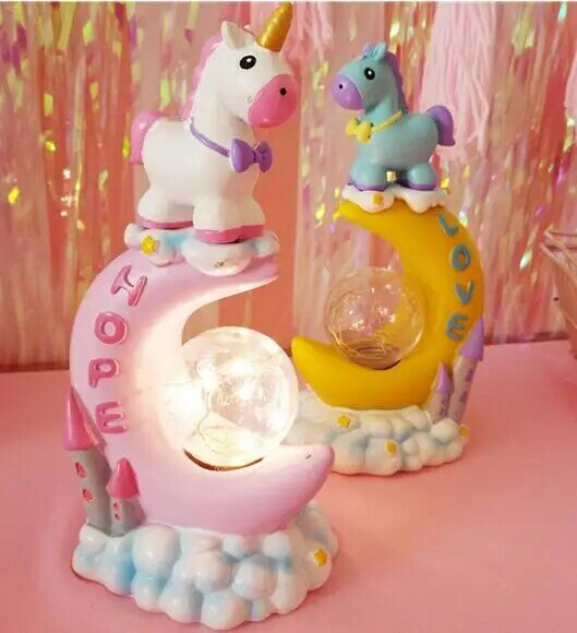 Lámpara de estilo nórdico para decoración del hogar, decoración creativa con forma de estrella de unicornio, color azul y rosa, ideal para regalo