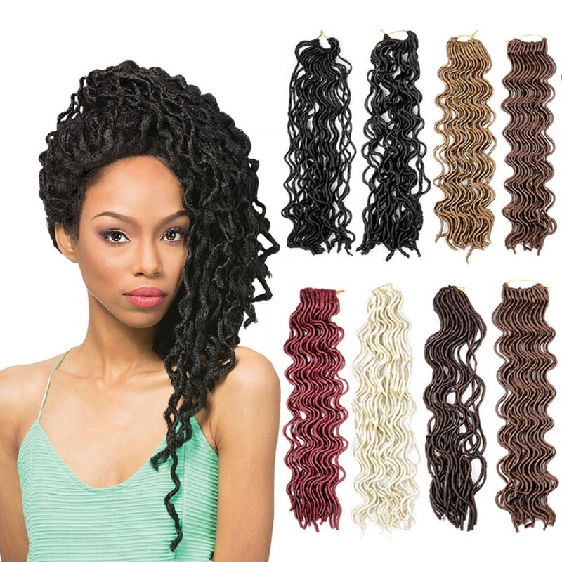 Curly Faux Locs Crochet Hair 20inch 24 Strands Synthetic Ombre Braiding Hair Extensions For Women Crochet Braids Black Bug