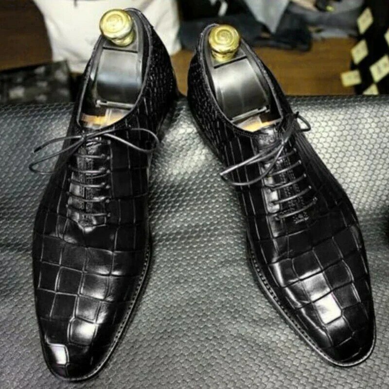 Туфли мужские черные на шнуровке, искусственная кожа, заостренный носок, Классическая удобная обувь на низком каблуке, KE630, весна-осень