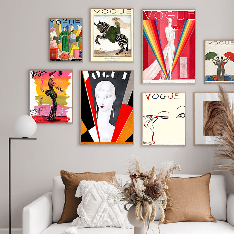 Pósteres de cubierta de revista de moda Vintage, pintura de lienzo nórdico, imágenes artísticas de mujer para decoración del hogar y sala de estar