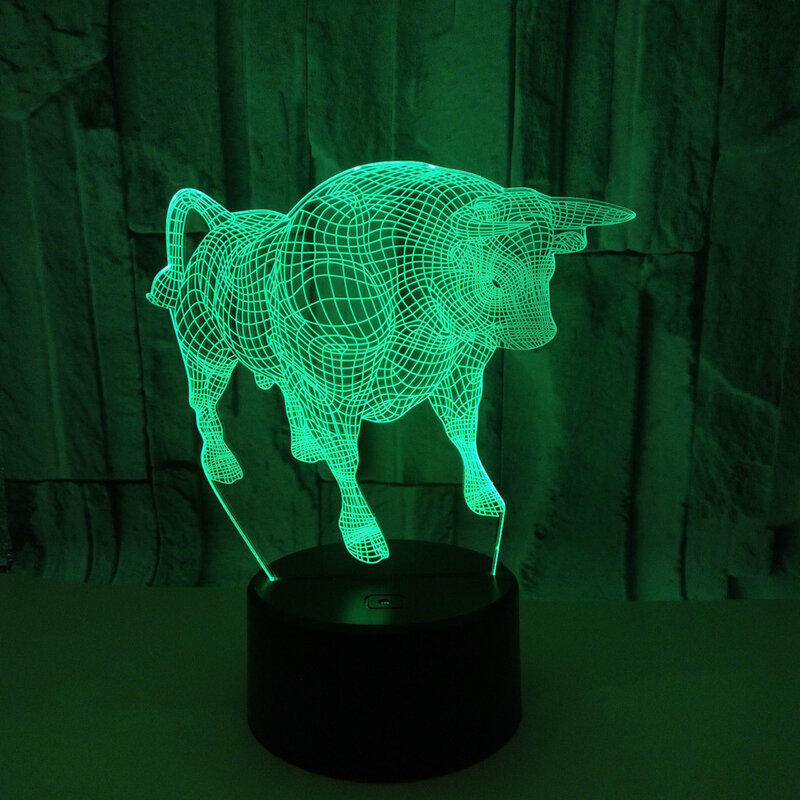 Креативный 3D ночной Светильник в виде быка, 7 цветов, меняющийся USB, настольная лампа с дистанционным управлением, сенсорная основа, детская ...