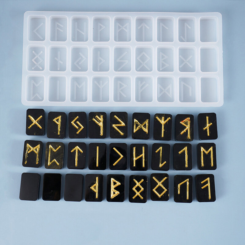 Molde de silicona de alfabeto rúnico liso de alta calidad, símbolo de adivinación, goteo de cristal, dominó, entretenimiento Boring SQ0211
