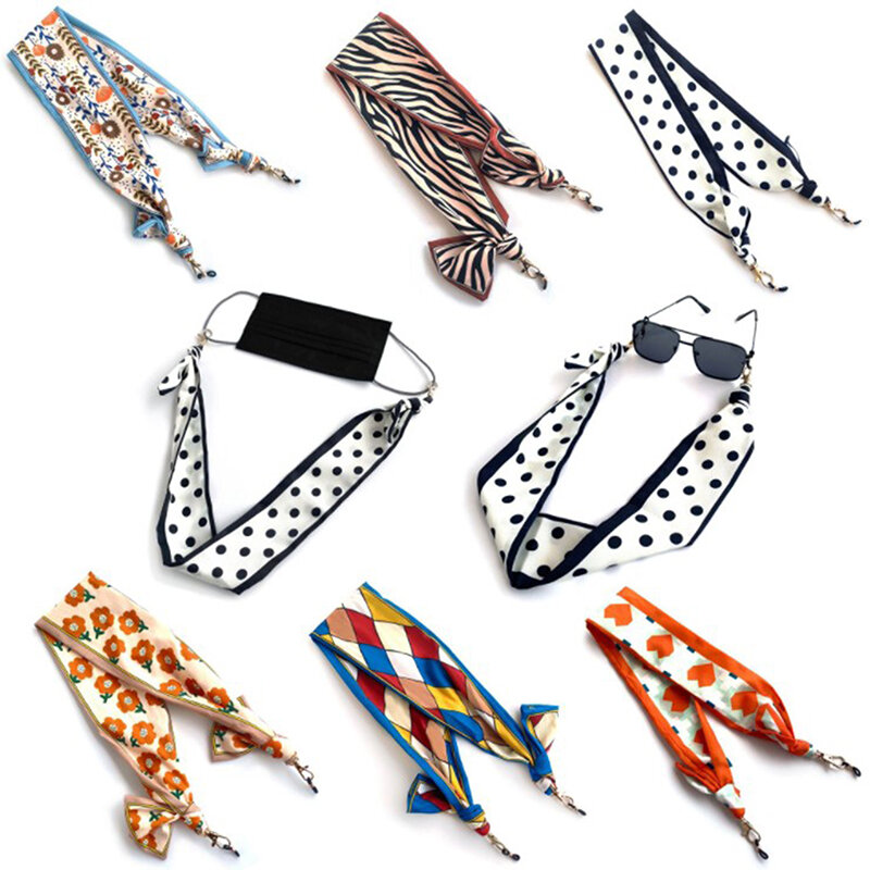 2021 Fashion Silk Scarf Mask Lanyard Portable Face Mask Hanging Rope Soft Color Ribbon Sunglasses Anti Slip Hanging Chains