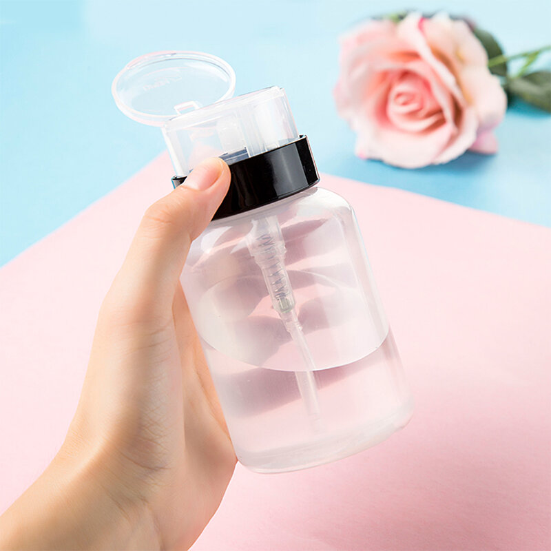 60/100/120/150/180/200ml Push Down Empty Pump Dispenser For Nail Polish Remover Alcohol Clear Bottle Storage Bottle