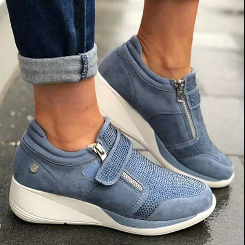 รองเท้า Wedges รองเท้าผู้หญิงรองเท้าผ้าใบซิปแพลตฟอร์ม Trainers รองเท้าผู้หญิงรองเท้าลูกไม้ Tenis Feminino Zapatos...