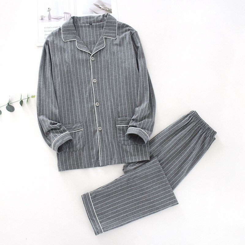Conjuntos de pijamas de algodón 100% para mujer, camisa con cuello vuelto + Pantalones, ropa cómoda de manga larga a rayas para el hogar y otoño