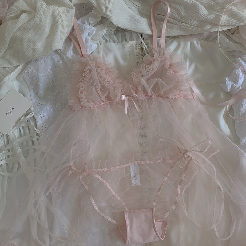 Пикантная удобная мягкая ночная рубашка, комплект ночного белья, Французская женская розовая юбка феи, комплект одежды для сна с оборками д...