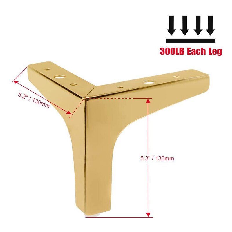 New 4Pcs 4-Inch Furniture Legs Modern Style Furniture Sofa Metal Rose Gold Triple-cornered Feet for Table Cabinet Cupboard