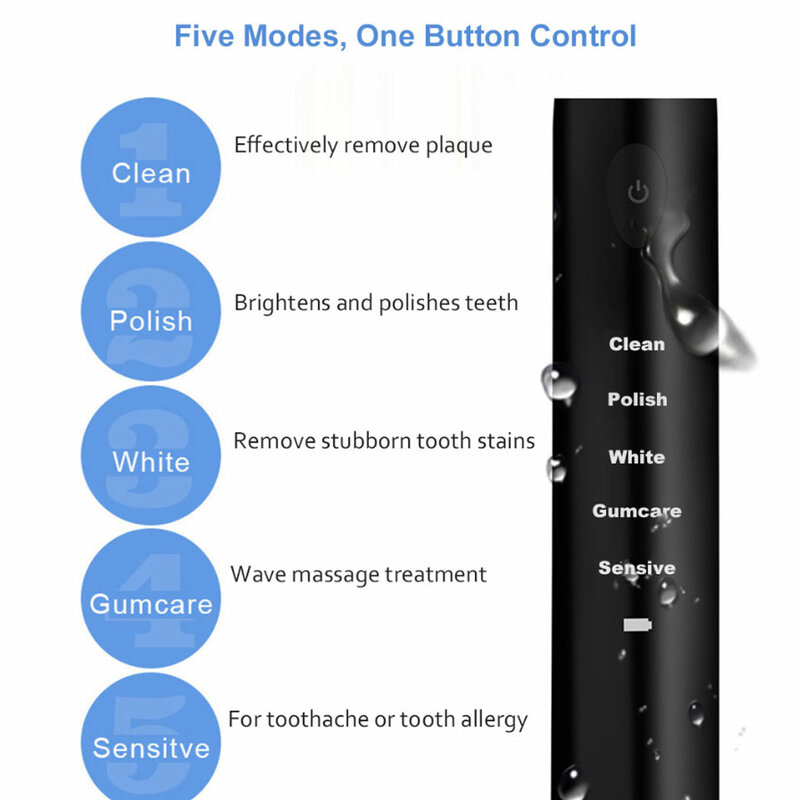 Escova de dentes elétrica adulto para sonic escova de dentes usb recarregável inteligente à prova dwaterproof água substituição cabeças conjunto