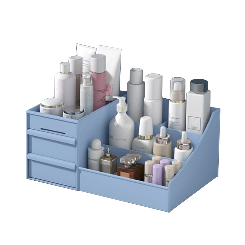 Porte-soins multi-usages, organiseur de maquillage 6 x compartiments 2 x tiroirs coulissants 1 x plateau divers pour salle de bains