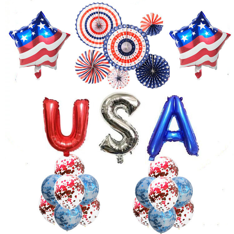 1 Juego de decoraciones de 4 de julio, abanico de papel, suministros patrióticos para fiesta del Día de la Independencia Americana