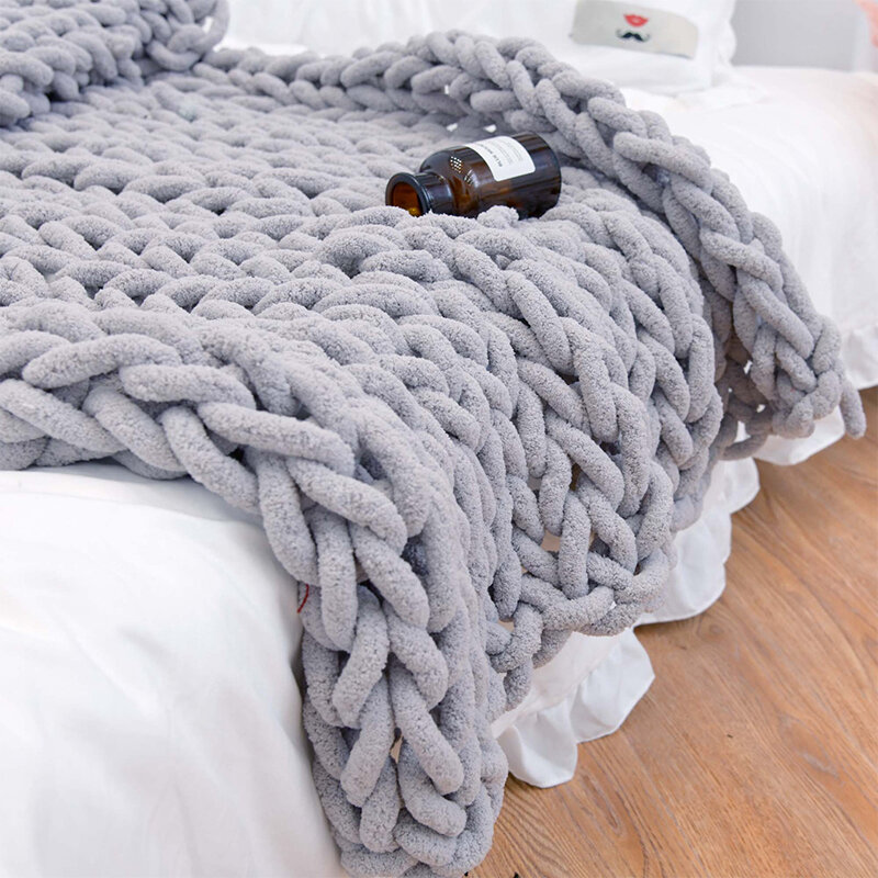 Couverture tricotée épaisse Chenille, tapis de couverture tissé, décor de chaise, fil chaud, décoration de maison pour photographie D30