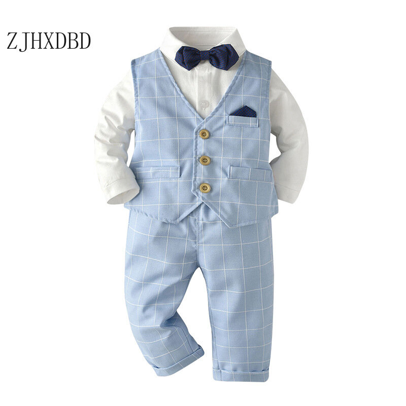 4 Stuks Kids Formele School Suits Baby Jongens Pak Lente Peuter Jongen Blazers Katoen Kind Kostuum Bruiloft Dragen Baby Kleding sets