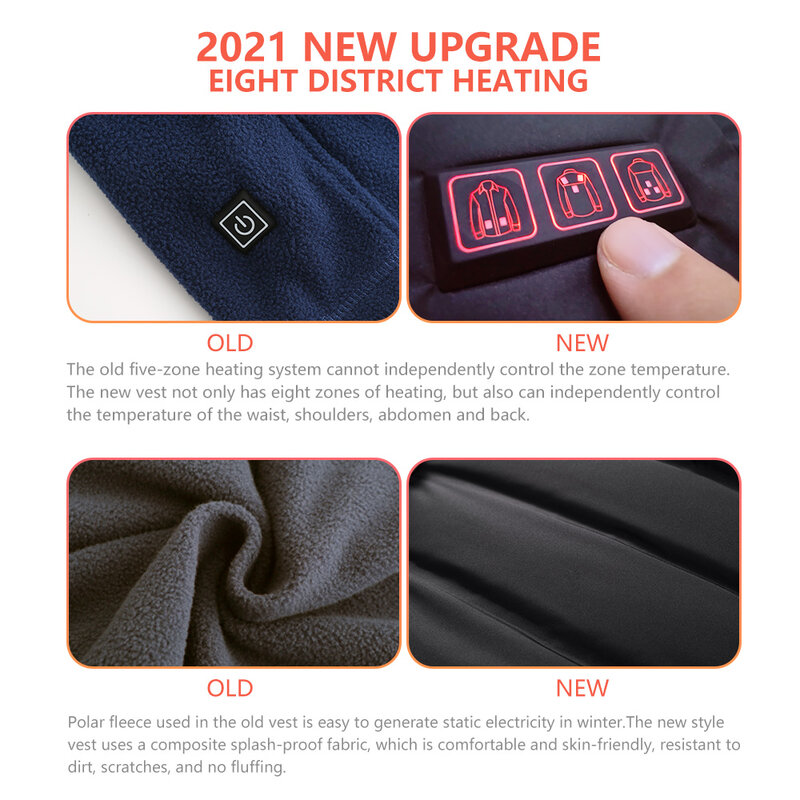 따뜻한 민소매 USB 전기 발열 겨울 자켓 남성용, 면 소재 조끼, 낚시 사냥, 2021