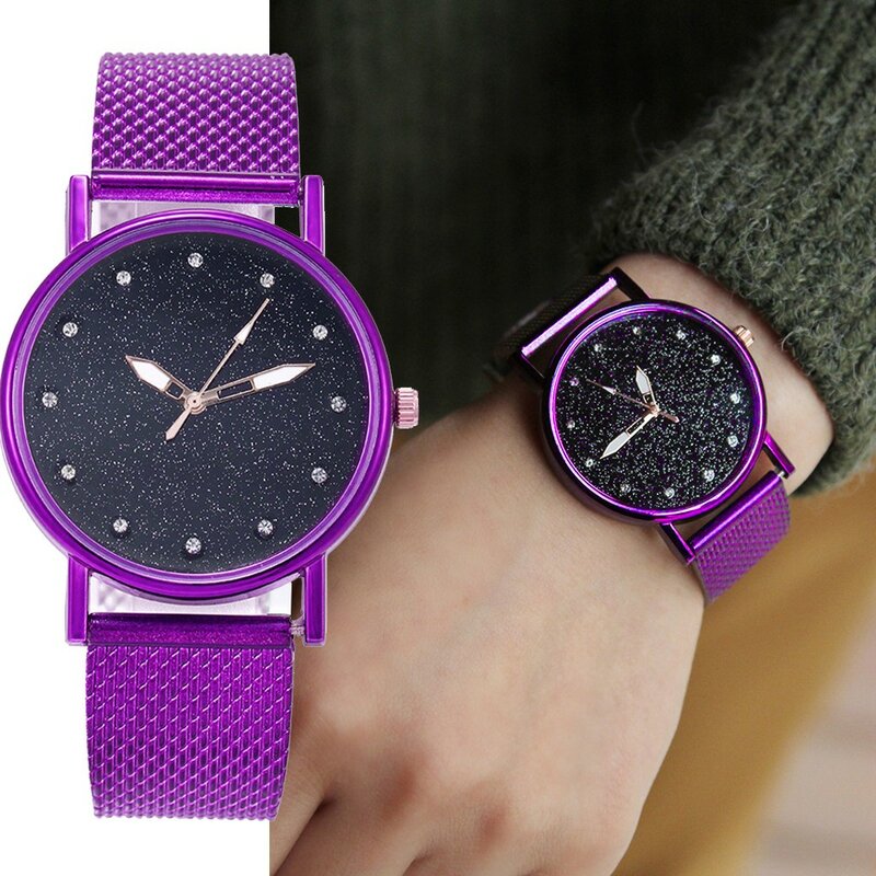 Uhren Frauen Starry Sky Kristall Zifferblatt Analog Quarz Armbanduhren Business Damen Sport Silikon Band Uhr Geschenk Montre Femme XQ