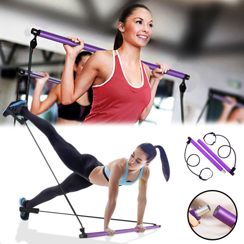 Faixa elástica resistente com barra, pilates fitness portáteis, crossfit, musculação, yoga, exercício
