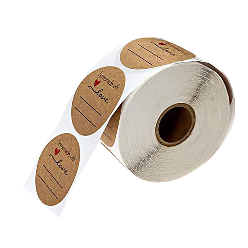500Pcs Kraft Papier Zelfgemaakte Met Liefde Stickers Etiketten Roll Zelfklevende