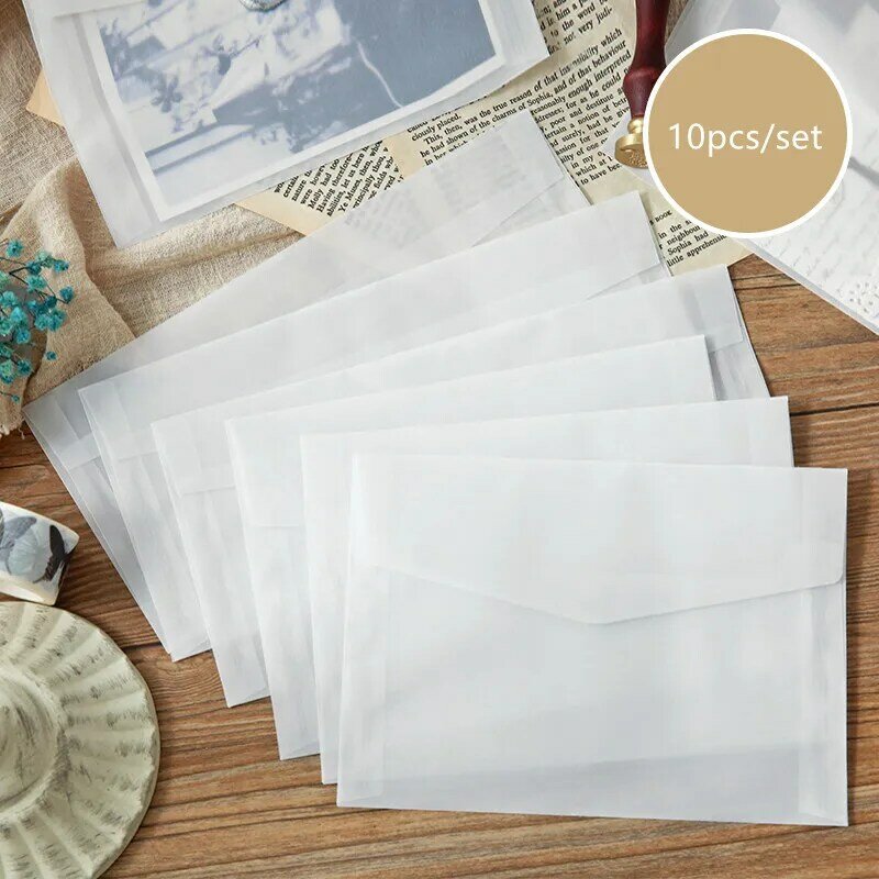 Lot de 10 enveloppes semi-transparentes en papier acide sulfurique, ensemble de papier translucide, emballage cadeau Vintage pour invitation de mariage