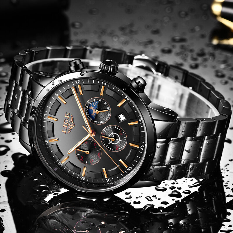 LIGE orologi da uomo orologio da polso in acciaio Sport cronografo impermeabile orologio al quarzo analogico orologio da uomo d'affari orologio da uomo di lusso